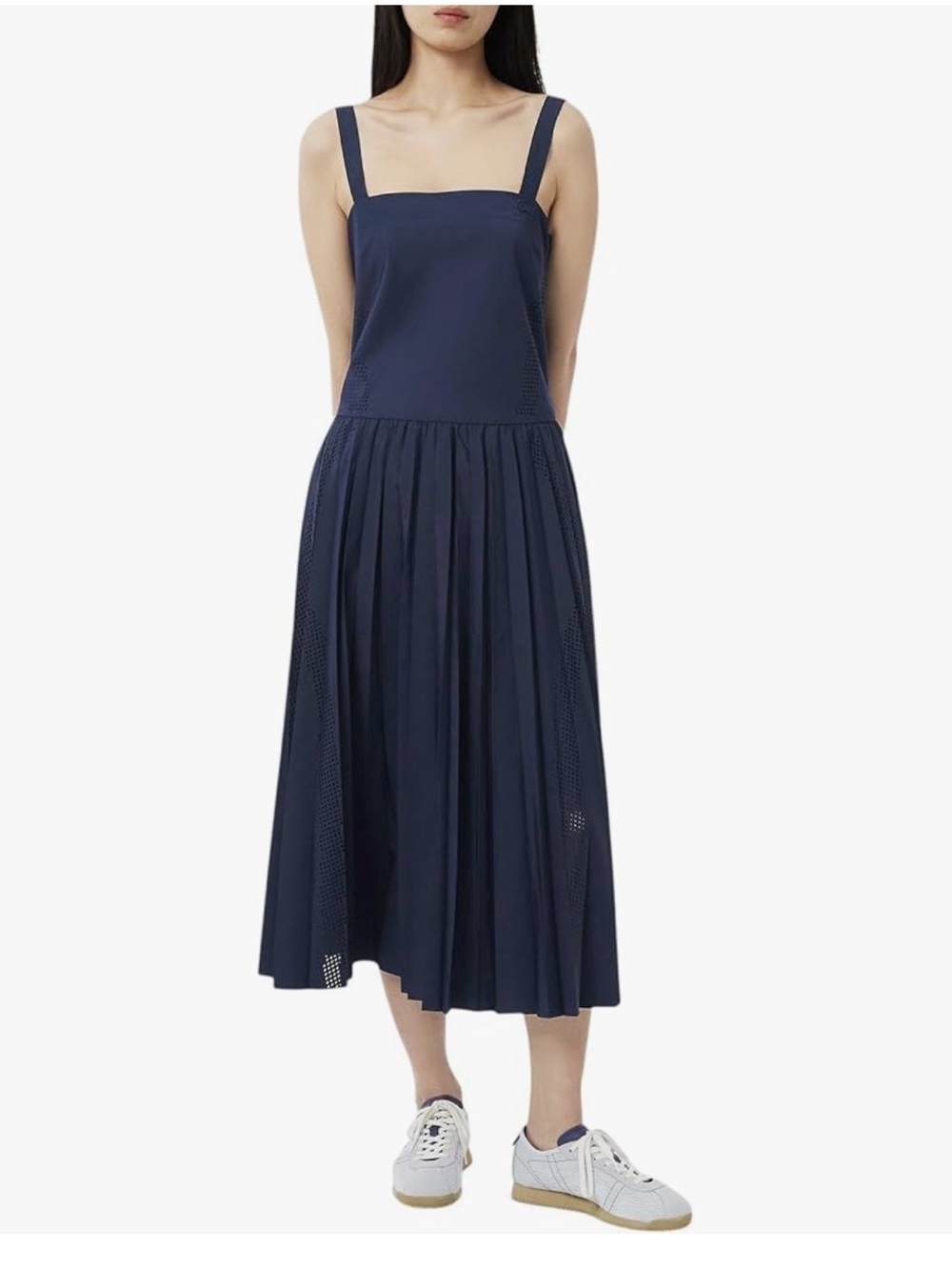 Lacoste Women's Long Pleated Strap Dress, Navy Blue, Size 10 New